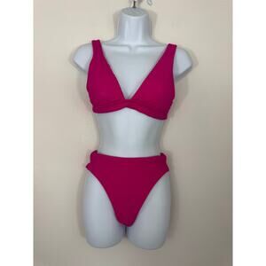 BECCA by Rebecca Virtue Hot Pink Ribbed High Waisted Bikini Set Size S